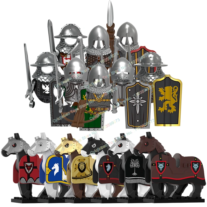 

Средневековые аксессуары, щиты для копья, меч, фигурки героев, черный орел, рыцари, строительные блоки, игрушки «сделай сам», рождественские подарки V1002