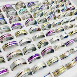 20pcs/Lot Wholesale New Mix Style Wide Stainless Steel Finger Rings for Women Men Fashion Black Enamel Line Design Jewelry Gifts