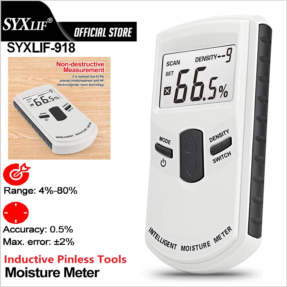 

SYXLIF Digital Moisture Meter Pinless Timber Wood Moisture Meter 4%-80% Inductive Intelligent Lumber Hygrometer Humidity