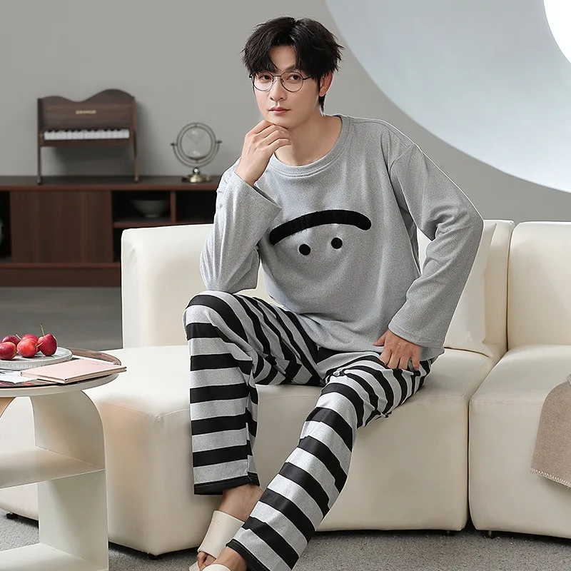 

Мягкий немецкий бархатный пижамный комплект, мужская зимняя теплая одежда для сна, корейский простой пуловер, брюки, домашняя одежда, домашняя одежда, верхняя одежда