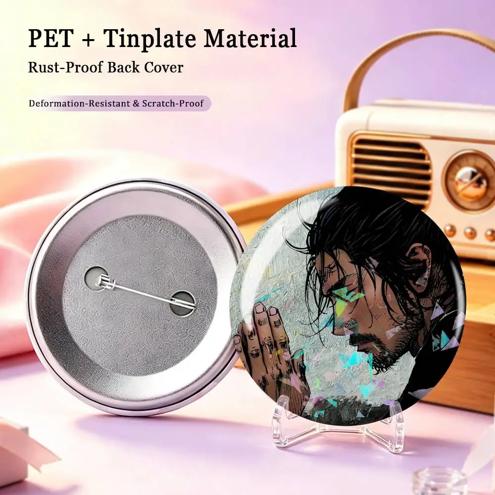 Manga V-Vagabond Miyamoto Musashi Custom Tinplate Round Button Badges Pins Brooches for Clothes Backpack
