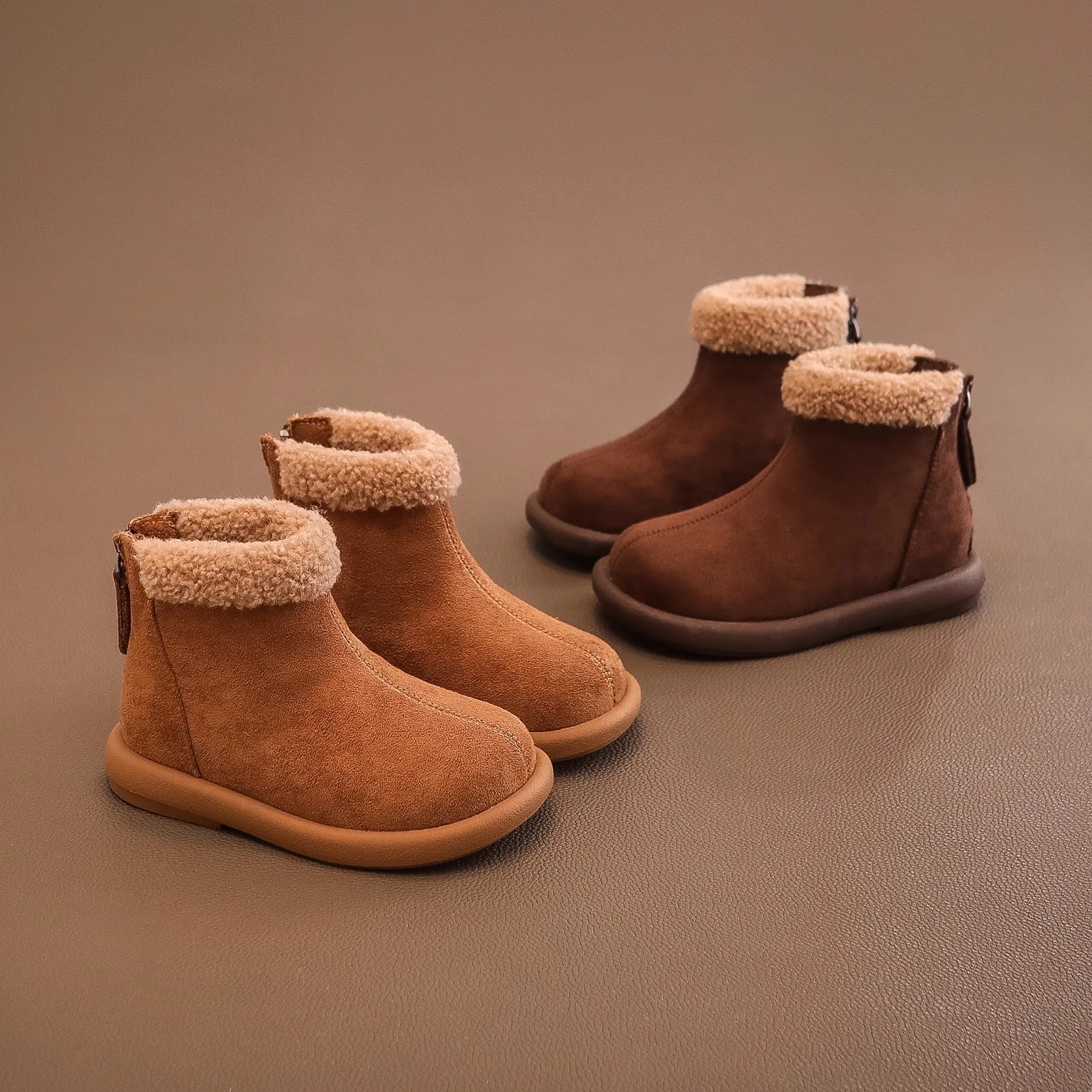 Girls Fleece Cuff Lined Ankle Boots Winter Thick Warm Back Zipper Booties Rubber Sole Outdoor Snow Boots for Little & Big Girls