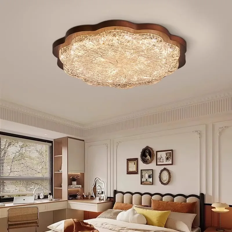 

Bedroom Ceiling Light Irregular Retro Light Luxury Gold Foil Resin Solid Wood Master Bedroom Warm Light Room Lighting fixtureLED
