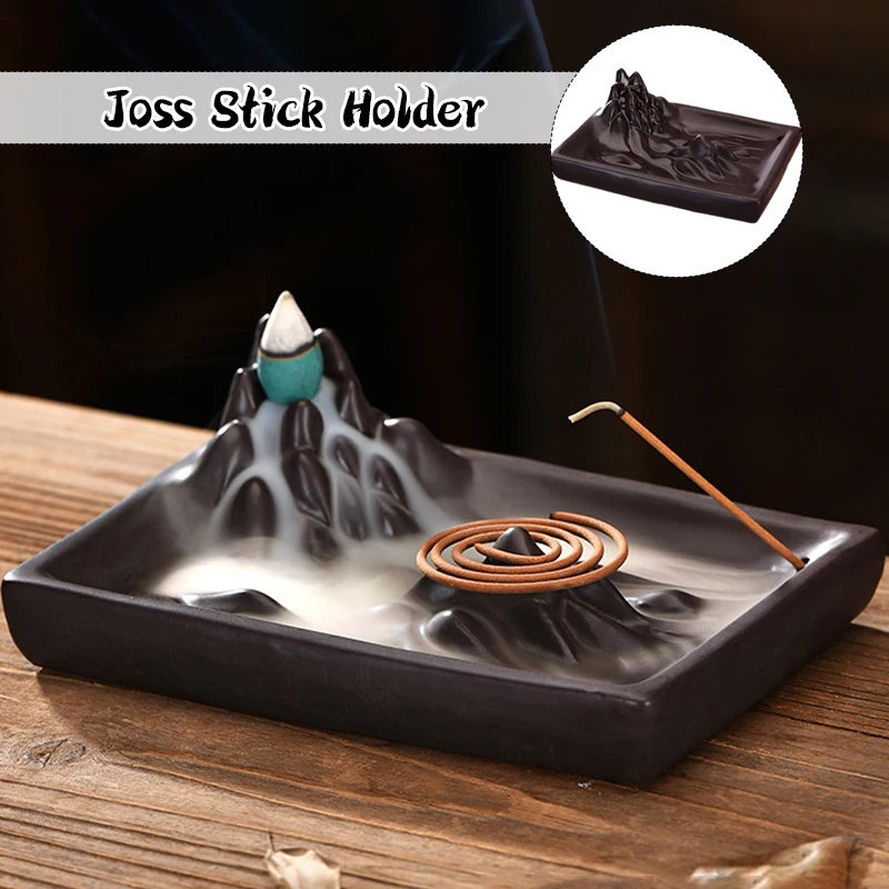 

16x11cm Mountain Backflow Ceramic Incense Burner Creative Ornaments Temple Buddhist Zen Home Decoration Incensory Tray Holder