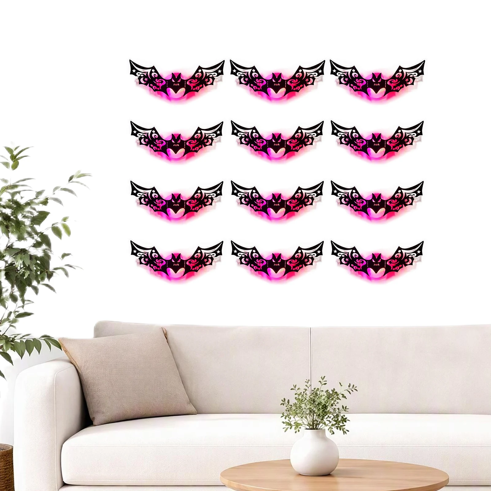 Halloween 3D Hollow Bat Night Light Stickers PVC Wall Decals Spider Pumpkin Reusable Home Decor