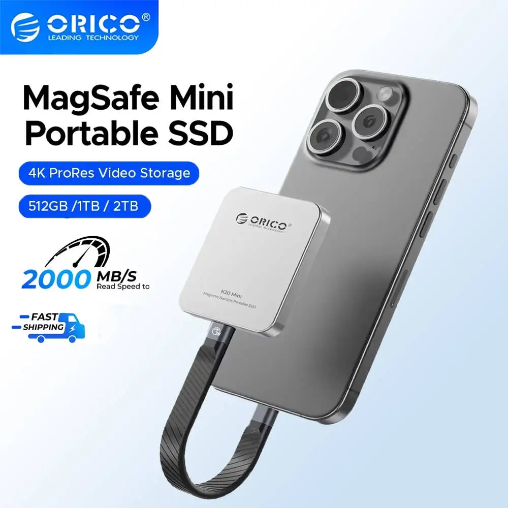 

ORICO Magnetic 1TB 512GB 2TB Portable SSD External SSD for iPhone 16 15 Pro/Max ProRes 2000MB/s 4K ProRes HDR Record and Store