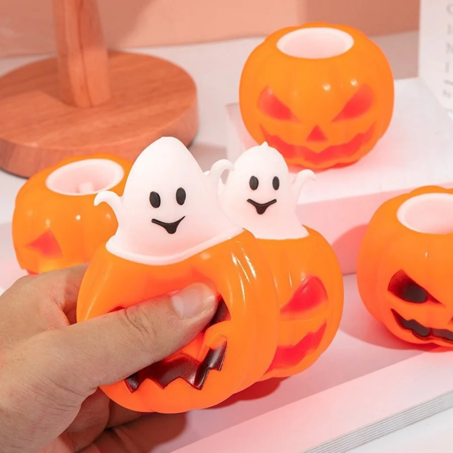 Halloween Stress Relief Props: Creepy Pumpkin Squeezing Fun, Ghost Squeezing Cup, Desktop Prank Jokes, Funny Small Decorations