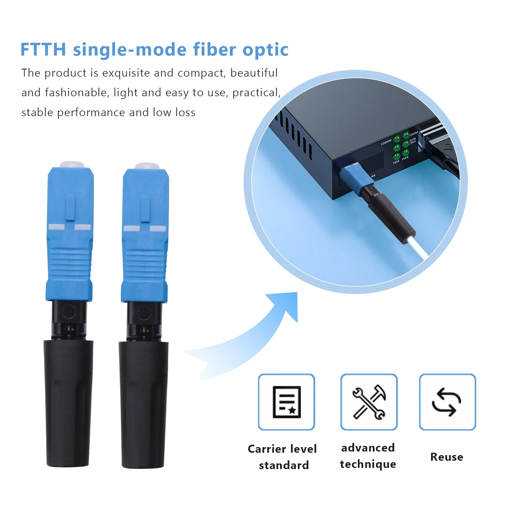 50 Pcs Embedded Sc Upc Fiber Optic Fast Connector Ftth Single-Mode Fiber Optic Sc Quick Connector Sc Adapter Field Assembly