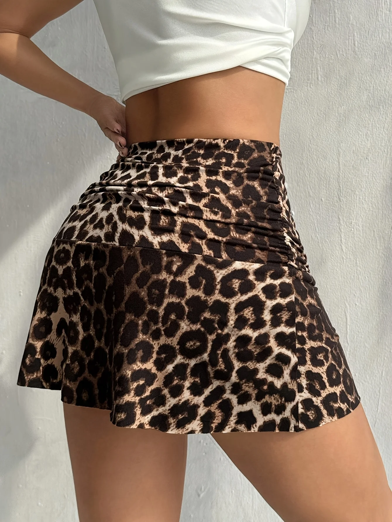 European and American Spring, Summer and Autumn Leopard Print Casual Skirt
