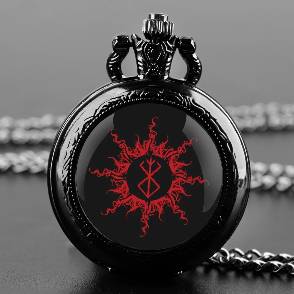 Creative Berserk Design Glass Dome Practical Quartz Pocket Watch Fob Chain Necklace Mens Kids Gifts Clock Back-to-school