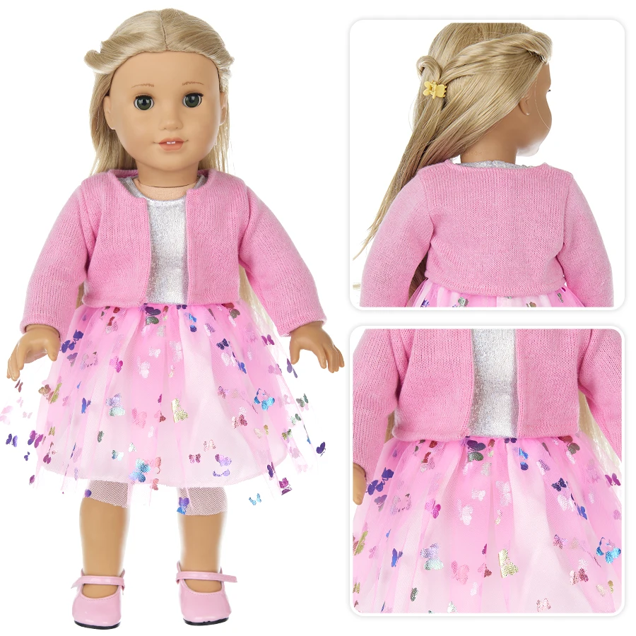 人形ドレス 16-18 インチ/40-45 センチメートル人形赤ちゃん生まれ人形かわいいセーター蝶スカート生まれ変わる人形服アクセサリー人形女の赤ちゃんギフト