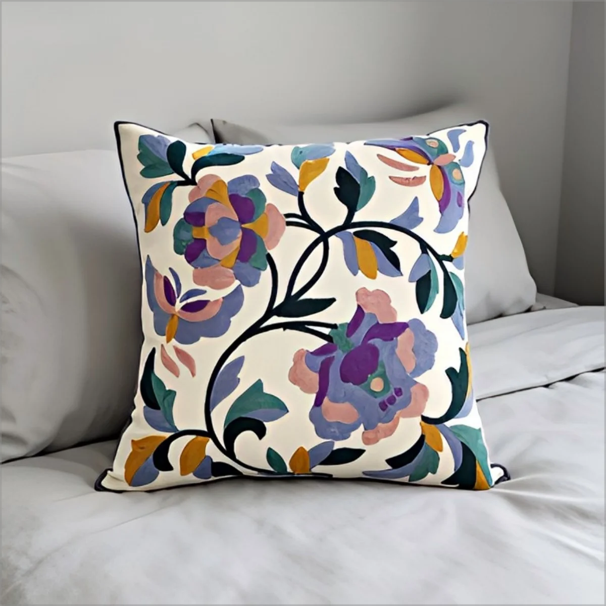Doppelseitiger Boho Lila Blumenmuster Kissenbezug Vintage Bunter Blumendruck Dekorativer Kissenbezug für Couch Heimdekoration