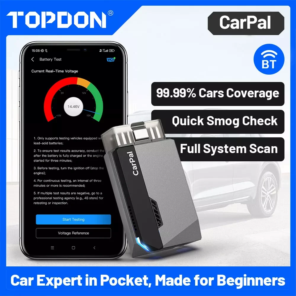 TOPDON Carpal OBD2 Scanner for Car All System Diagnostic Tool Vehicle Health Check Smog Check Battery Test IOS Android BT 5.0