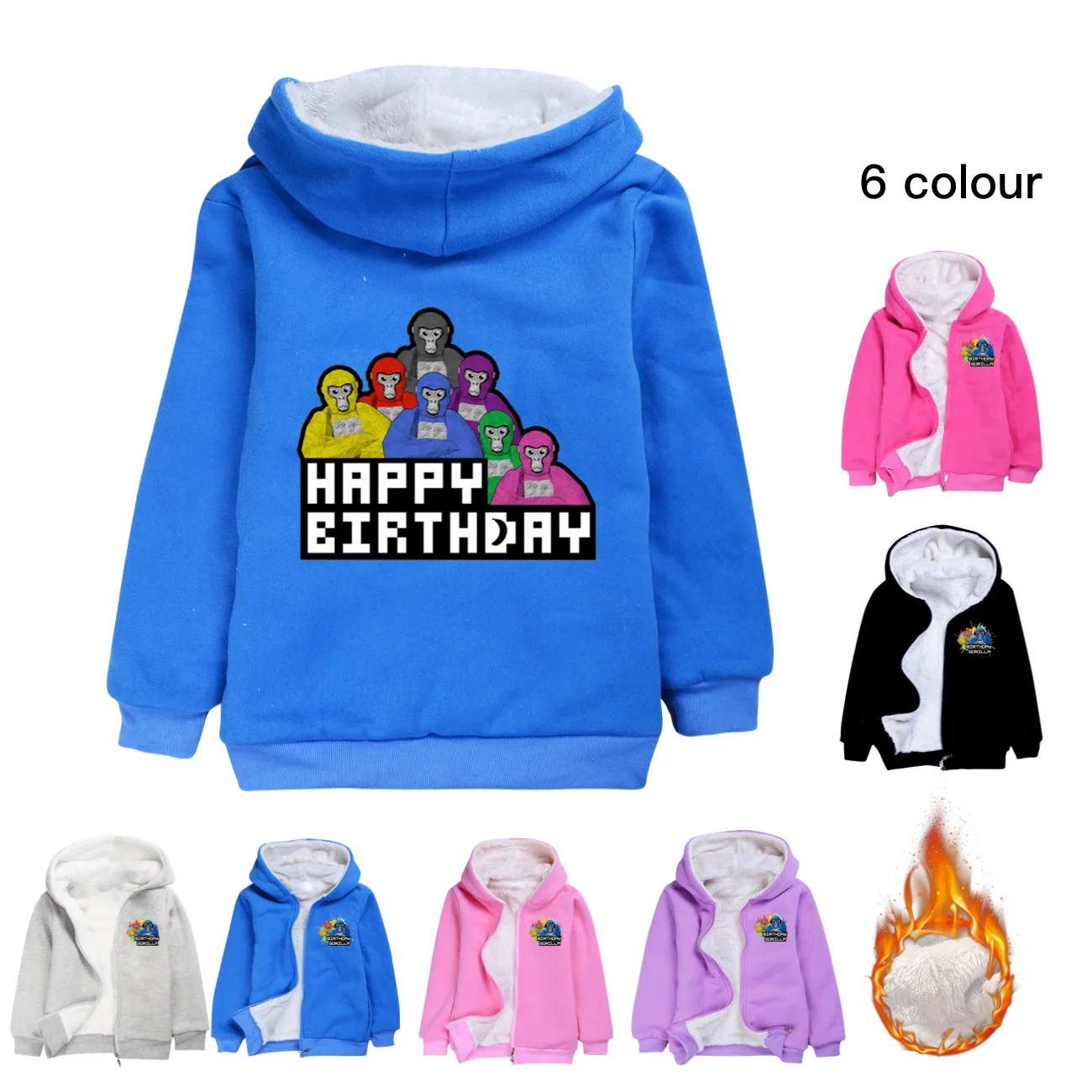 Gorilla Tag Clothes Winter Kids Cartoon Monkey Coats Youth Boys Hooded Zipper Jacket Children Parkas Girls Cotton Warm Outerwear