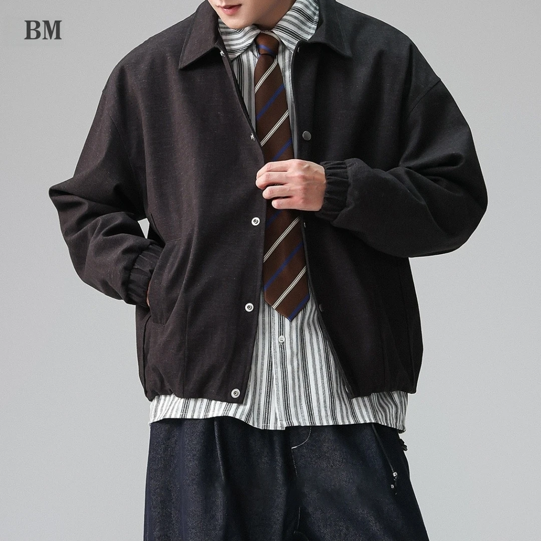 Mens Plus Size Coffee Brown Vintage Collar Jacket Casual Trendy Spring Autumn Outerwear Loose Streetwear Fashion Coat Male
