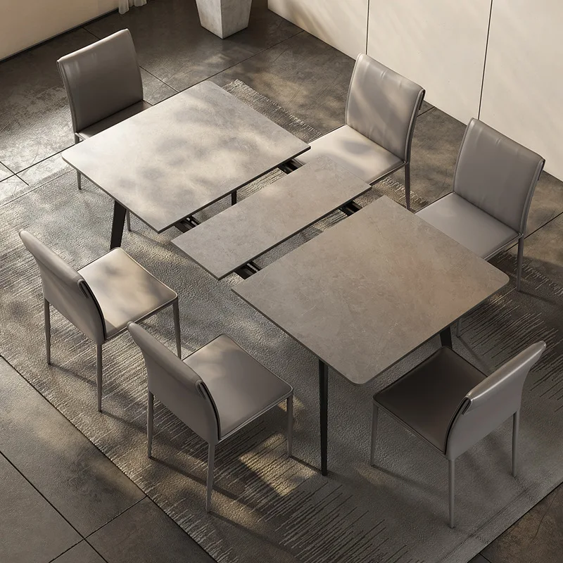Retractable folding matte gray sintered stone dining table, multifunctional home table for small apartments