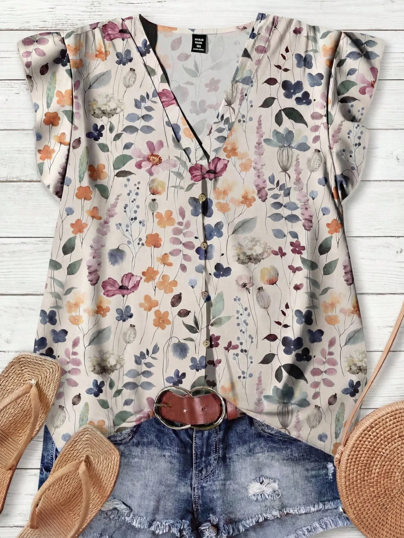 

Elegant Floral Print Women Long Sleeve Blouse Casual V-Neck Shirt Spring Summer