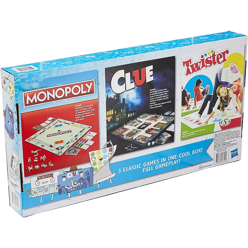 Hasbro Games Monopoly Twister Clue 3 in 1 Outdoor Funny Game Board Games Family Friend Party Fun Game For Kids Fun Board Games