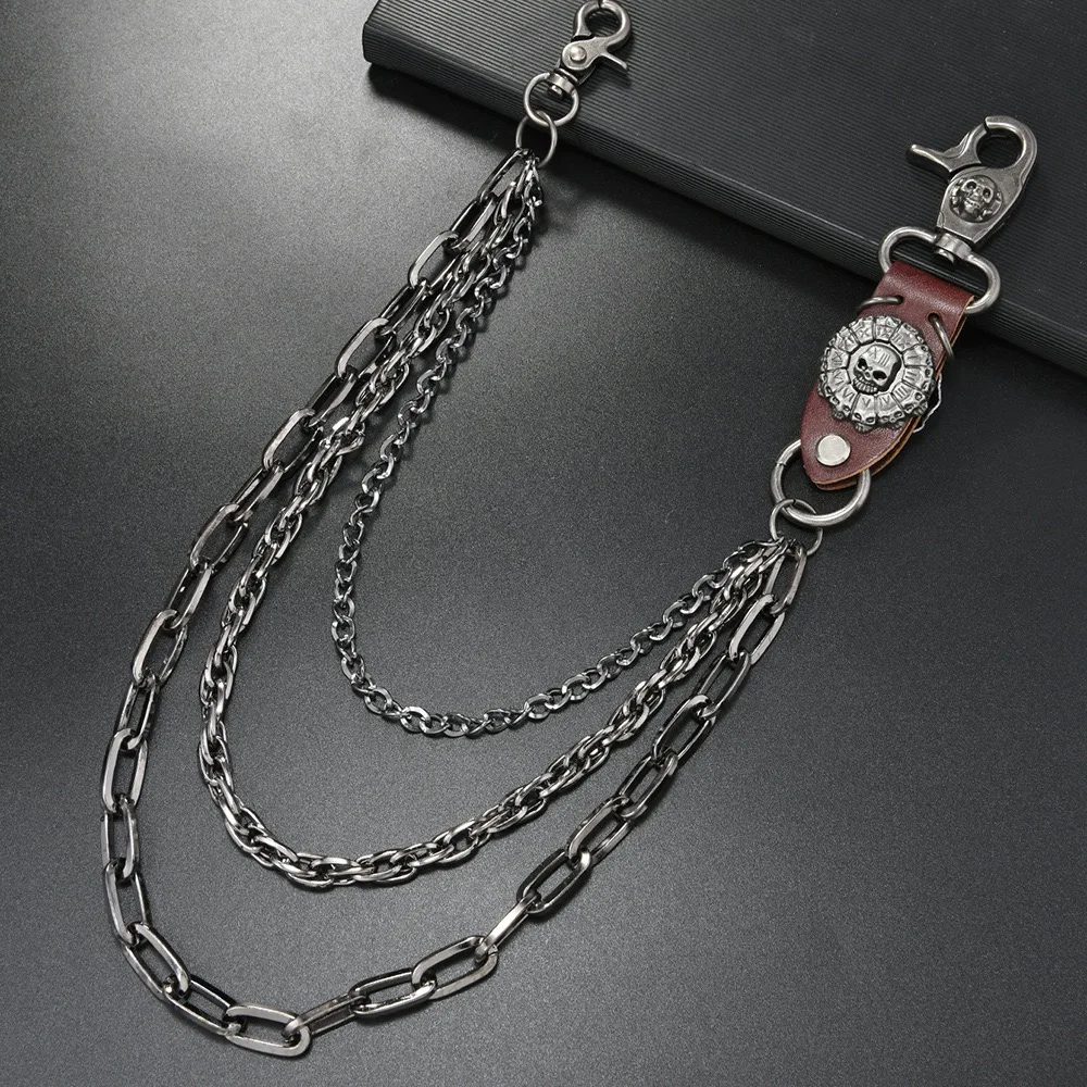 โซ่คล้องกางเกงสไตล์ฮิปฮอปพังก์ ลายหัวกะโหลก หลายชั้น แฟชั่นสตรีท โลหะ  ตกแต่งเอวแบบเฉพาะตัว