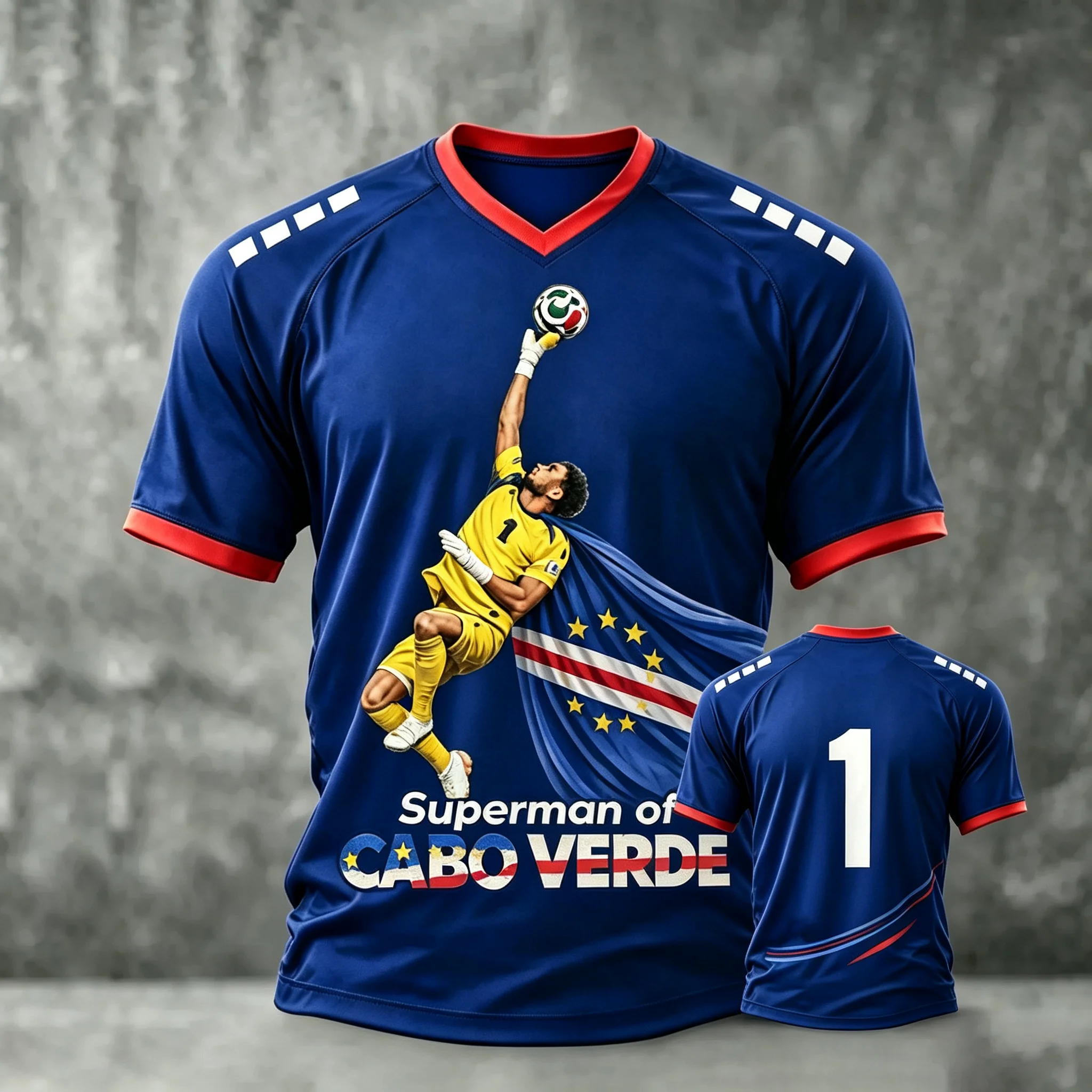Unisex Quick Dry Breathable Football Jersey, Superman of Cabo Verde Goalkeeper Print Short Sleeve Tee For Soccer Fans Daily Wear