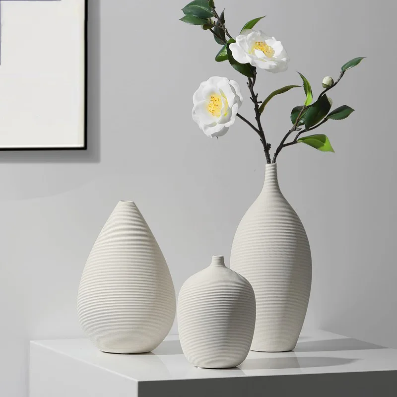 White ceramic dried flower vase ornament creative modern simple living room dining table flower arrangement home soft