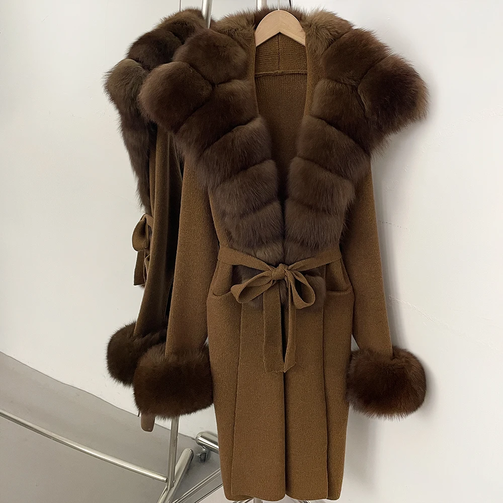 

Cardigan for Women Korean Popular Clothes Long Knitwear Tops Ladies Sweaters and Jumpers Real Fur Pulls Femmes Women's Light