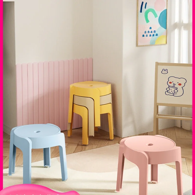 

Living Room Small Stool Thickened Plastic Round Stool Children's Chair Can Be Stacked with Windmill Stool Bathroom Low Stools