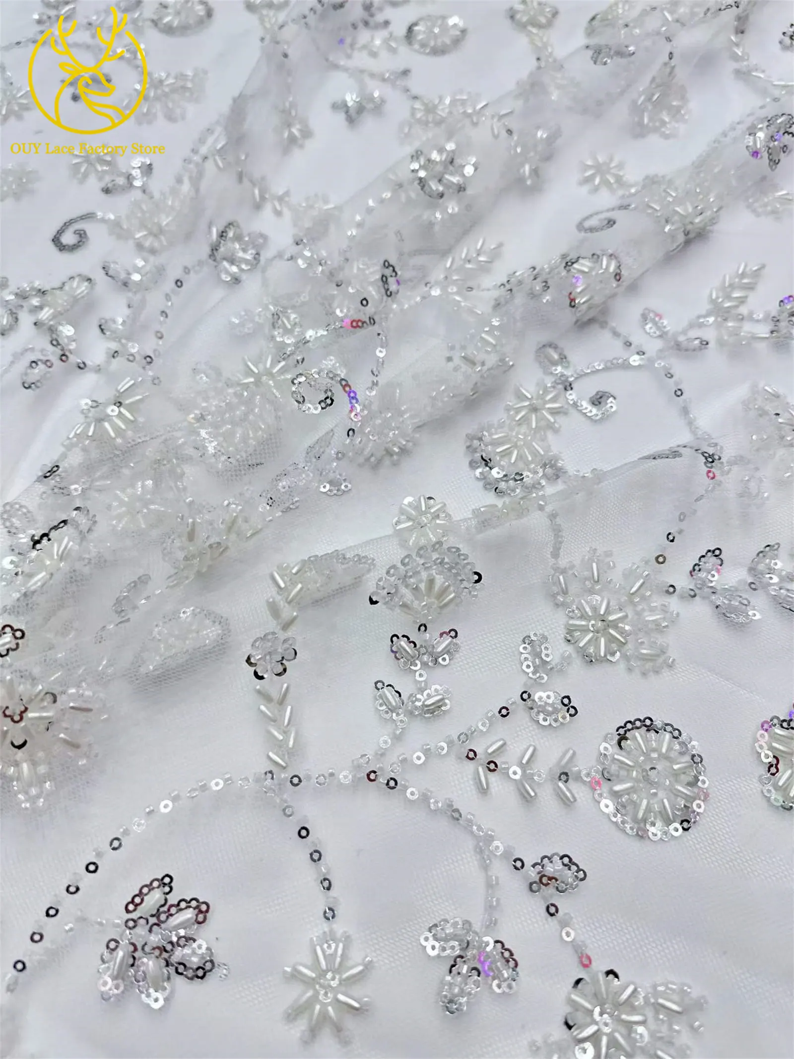 Königsblauer luxuriöser handgefertigter Perlen-Spitzenstoff, 5 Yards, hochwertiger französischer Tüll-Pailletten-Spitzenstoff für Party- und Hochzeitskleider – Detail 18