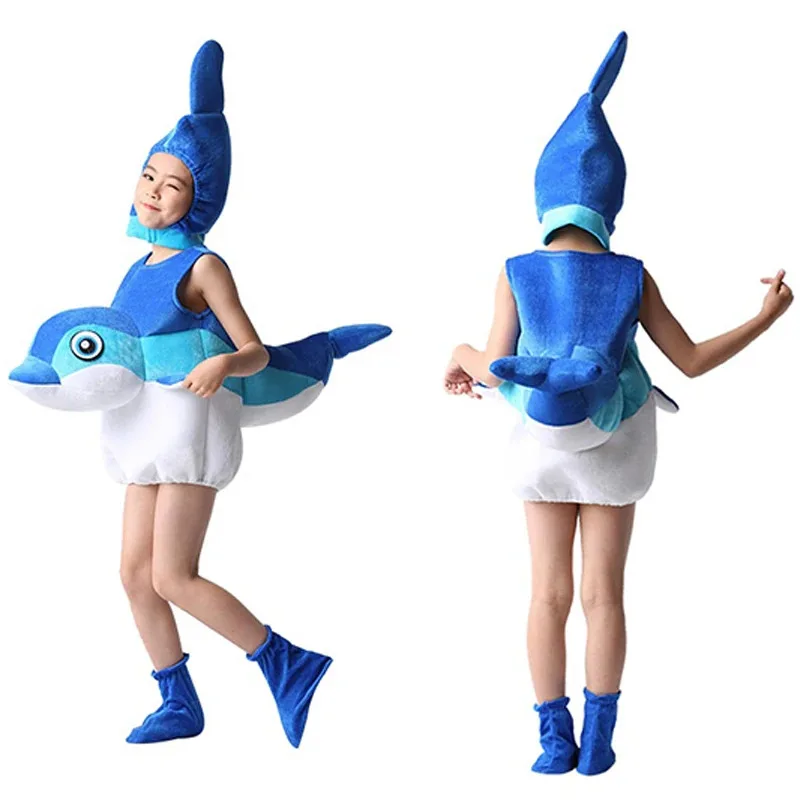 유니섹스 유아 가족 돌고래 상어 고래 코스프레 의상 어린이를위한 동물 점프 슈트 헤드 기어 신발 어린이 성능 슈트