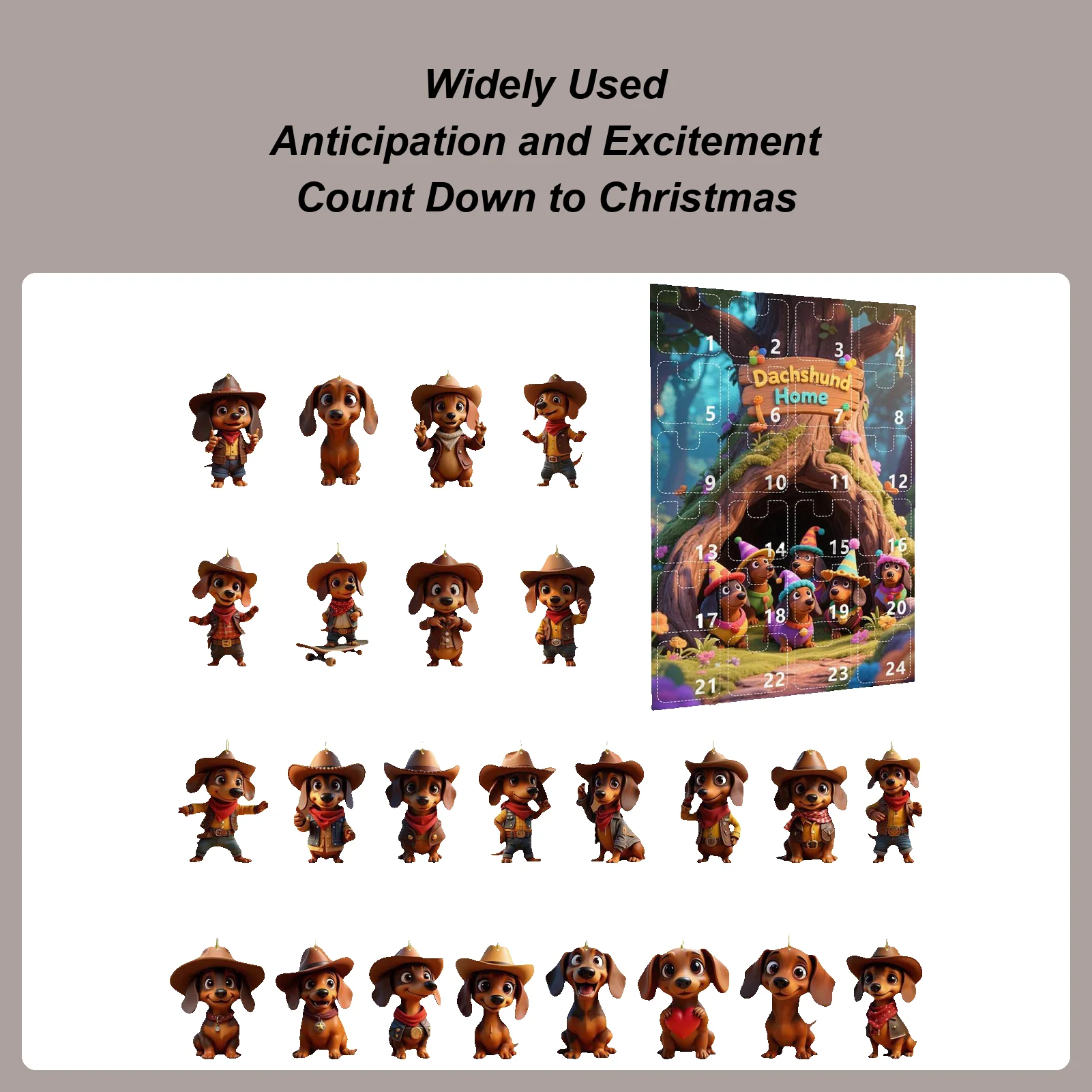 2025 Christmas Advent Calendar Sausage Dog Decoration Advent Countdown Calendar Collection Funny Dog Set Pendant for Vacation