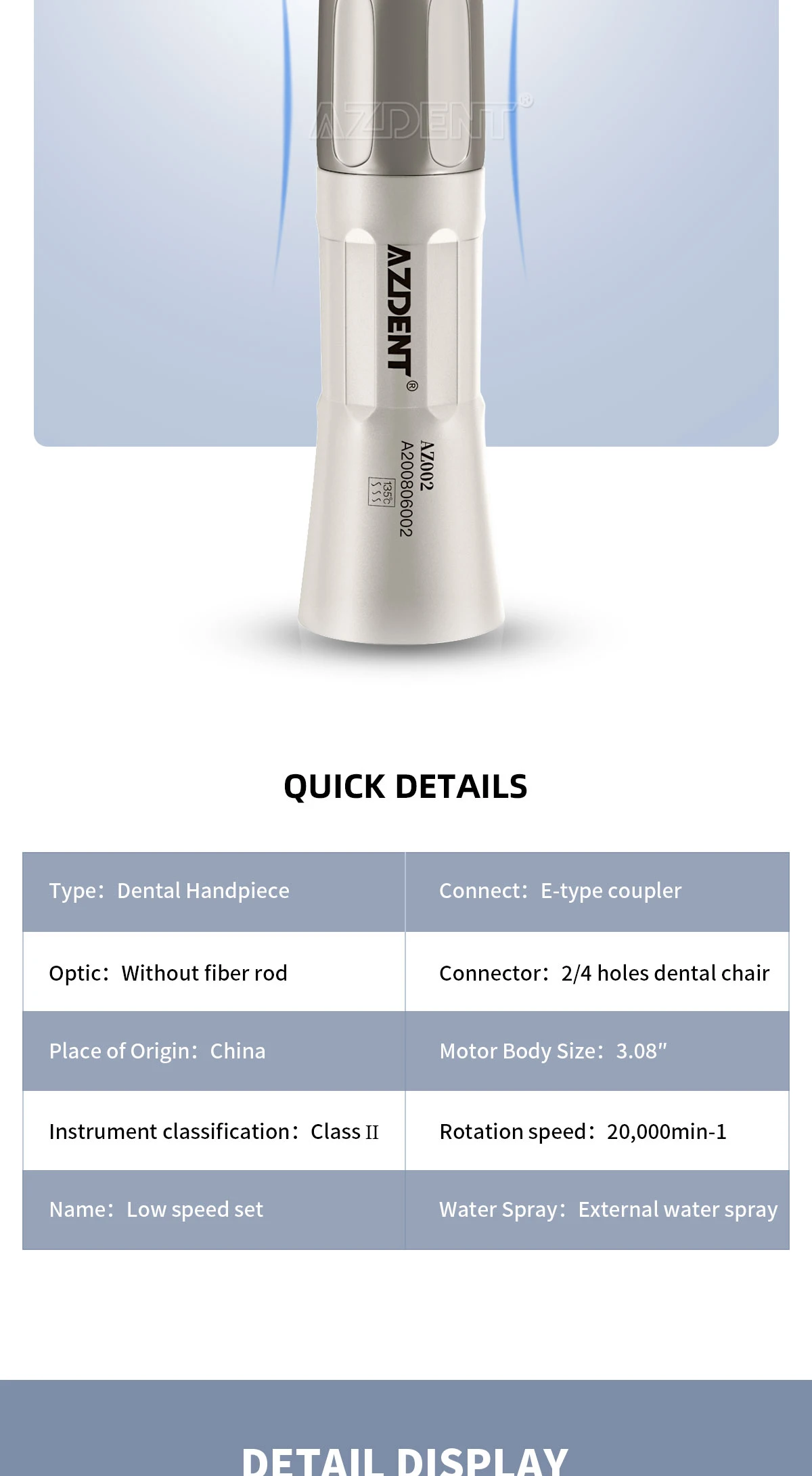 AZDENT Dental-Set mit langsamer Drehzahl, Winkelstück, gerader Luftmotor, 2/4-Loch-Druckknopf, externer Sprühvorrichtung, Zahnarztwerkzeug – Detail 5