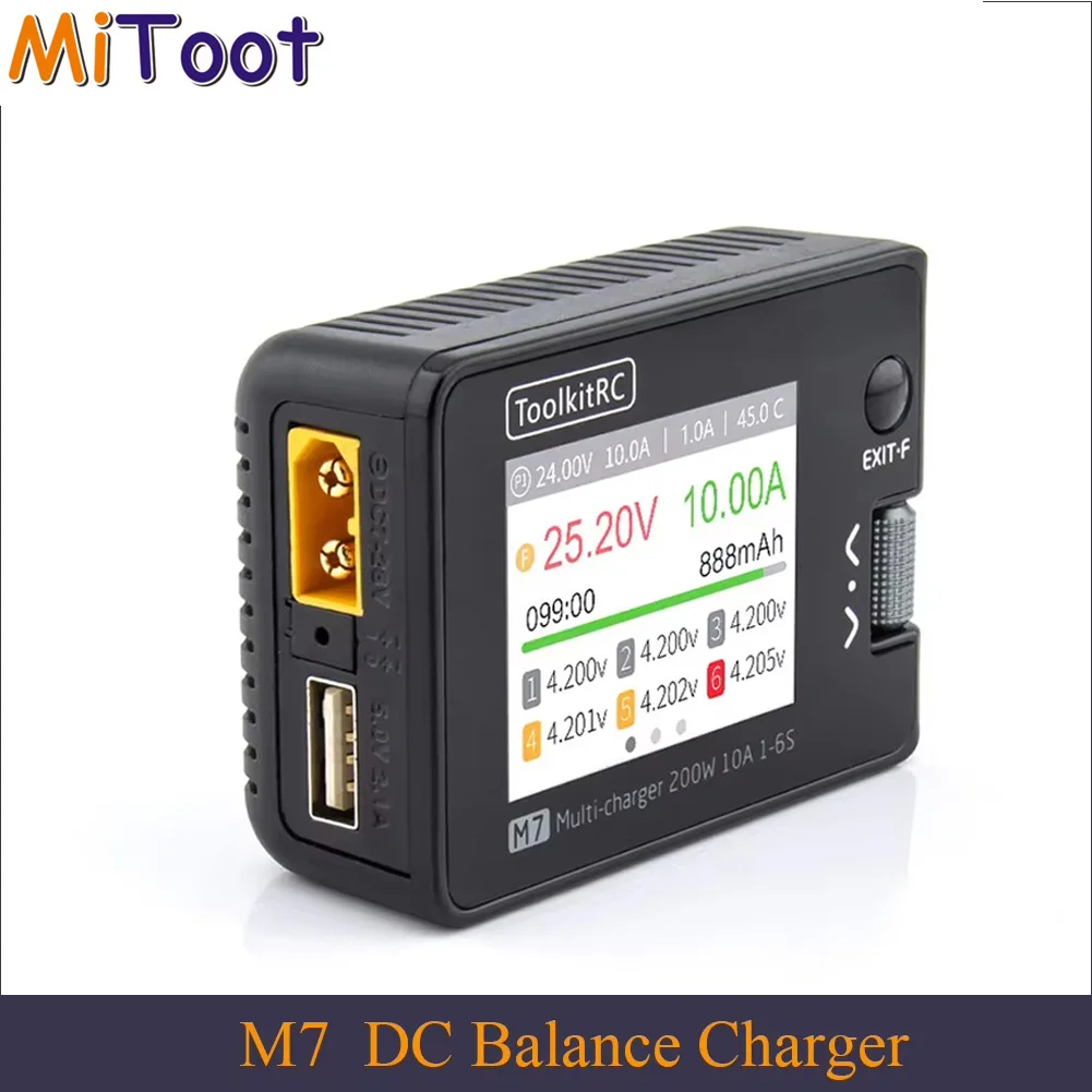 ToolkitRC M7 200W DC Balance Charger/Discharger ADP100 100W Adapter (EU/US) For 1-6S Lipo LiHV LiFe Lion RC Battery