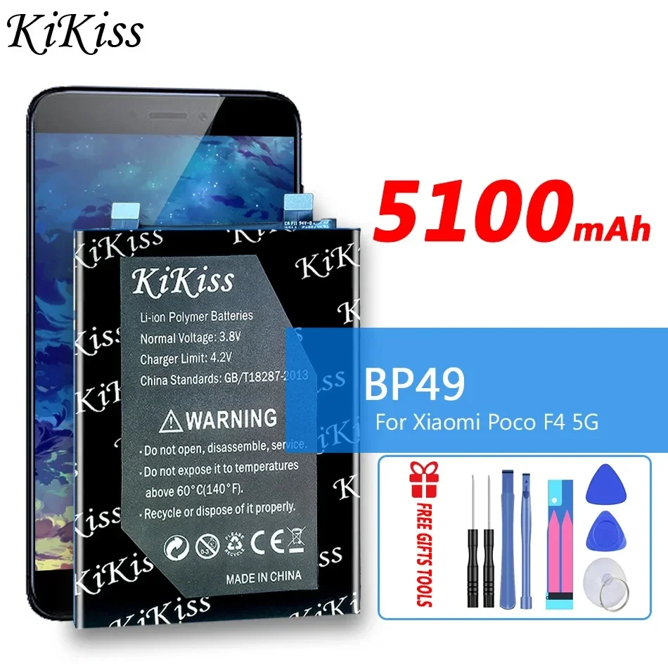 5100mAh KiKiss Powerful Battery BP49 BP 49 For Xiaomi Poco F4 5G/For Redmi K40S Mobile Phone Batteries