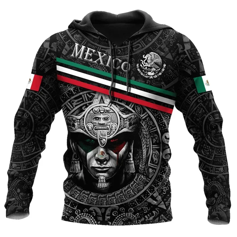 

3D Printed Mexico Aztec Hoodie For Men Vintage Mexican Totem Pattern Long Sleeves Sweatshirts Autumn Sport Tops Pullover Hoodies