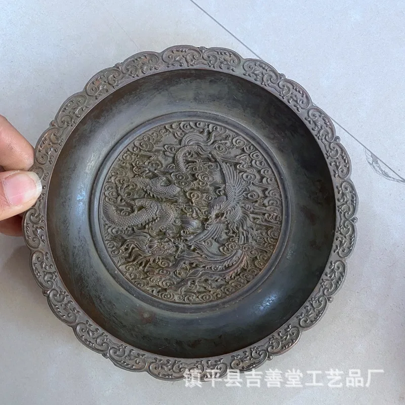

Antique Style Dragon And Phoenix Dish Four Beast Home Decor Plate Ornament
