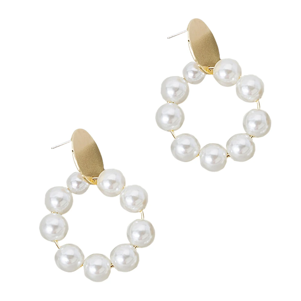 

Pearl Circle Earrings Stylish Dangling Accessories Fashionable Everyday Pearl Eardrop Dramatic Look Casual Wear