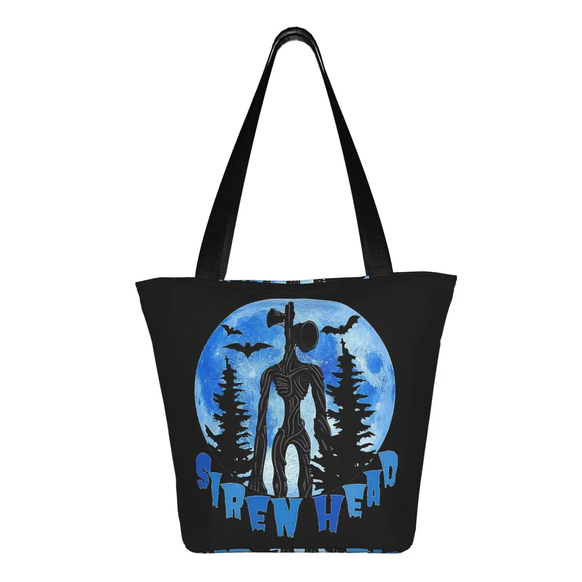 

Сумка-тоут для покупок с головой сирены из мультфильма ужасов, холщовая сумка на плечо большой вместимости, продуктовая сумка для покупок для женщин
