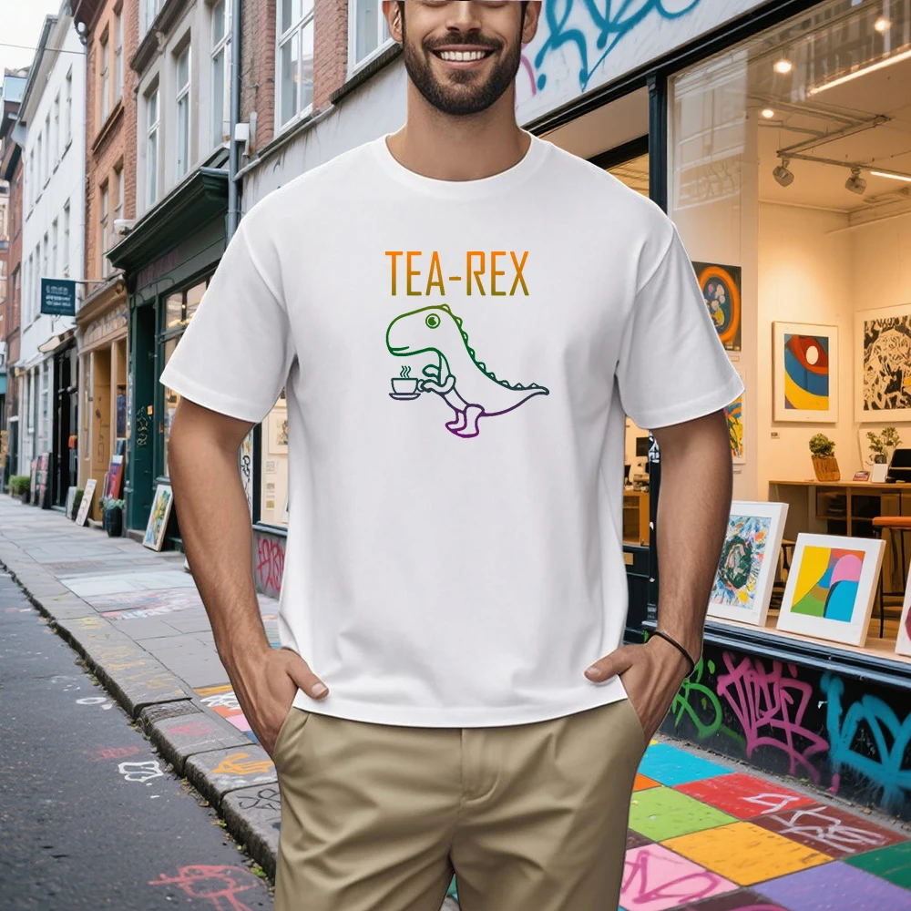 Summer Casual Men's T-shirt Tops Quality 100% Cotton Cool Funny Dinosaur Design Printing O-neck For Men T-shirt Male Tees Shirts