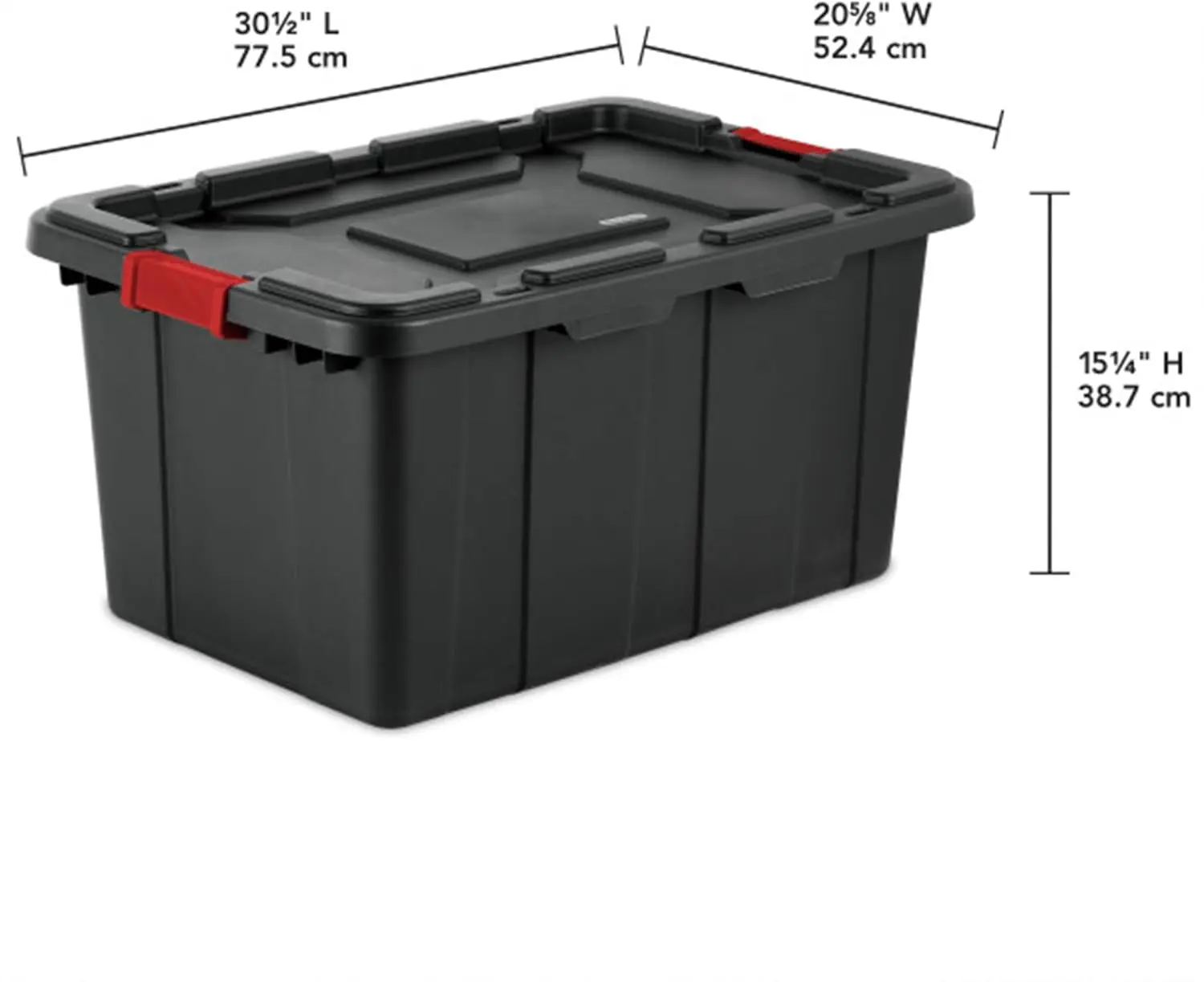 27 Gal Industrial Tote, Stackable Storage Bin with Latching Lid, Plastic Container with Heavy Duty Latches, 12-Pack