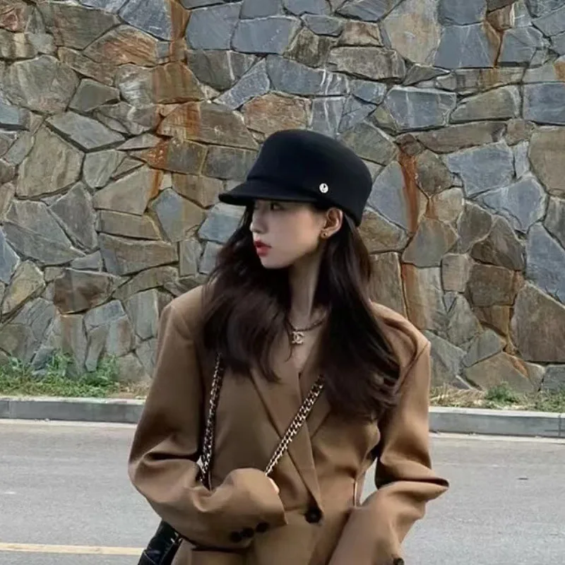 

Wool Beret Hat for Women Autumn Winter Korean Style Small Chanel Beret Knight Hat Navy Newsboy British Equestrian Hat