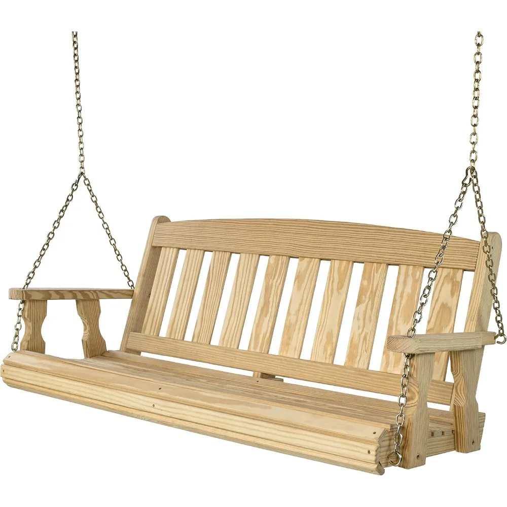 

Сверхмощные качели для крыльца в стиле миссии, изготовленные по 800 фунтов, 4 фута, необработанные с подвесными цепями