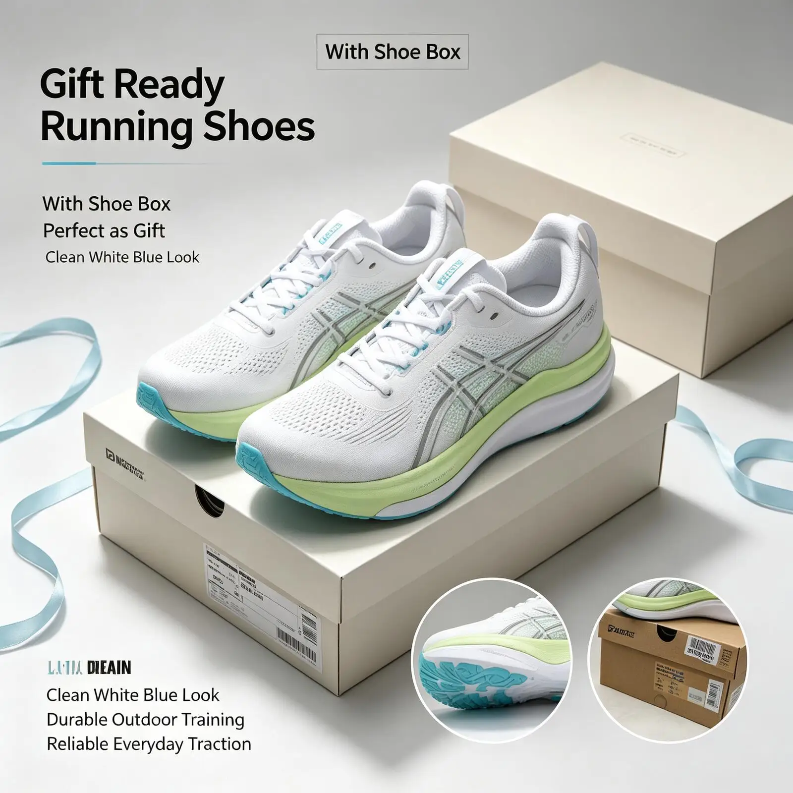 Asics Men Stability Running Shoes White Blue‑Green Cushioned Athletic Sneakers For With Shoe Great Gift Choice With Box