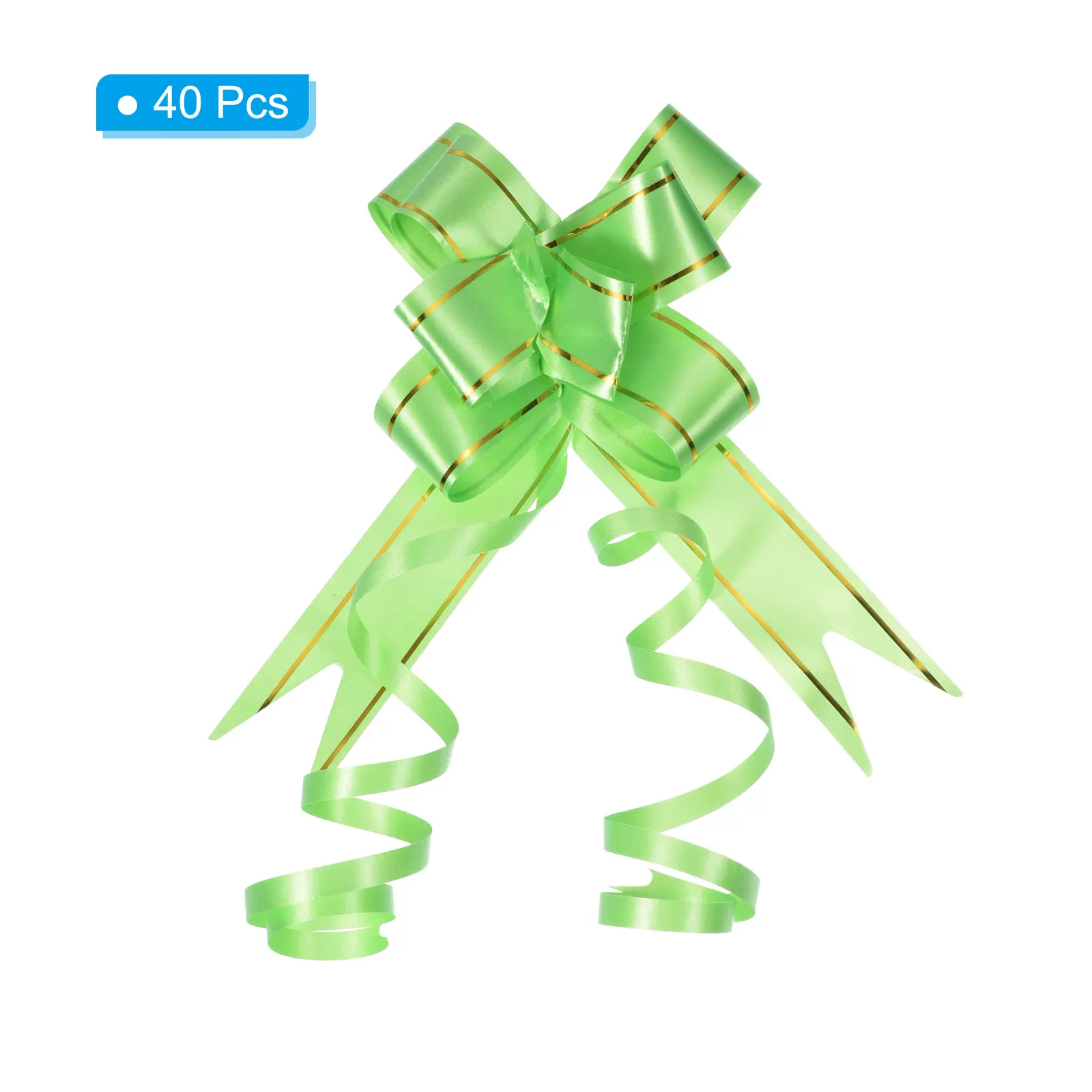 40Pcs 2.8 Inch Pull Bows Green Present Wrapping String Bows Ribbon Gold Thread Decorative Bow Tie for Wedding Party Birthday