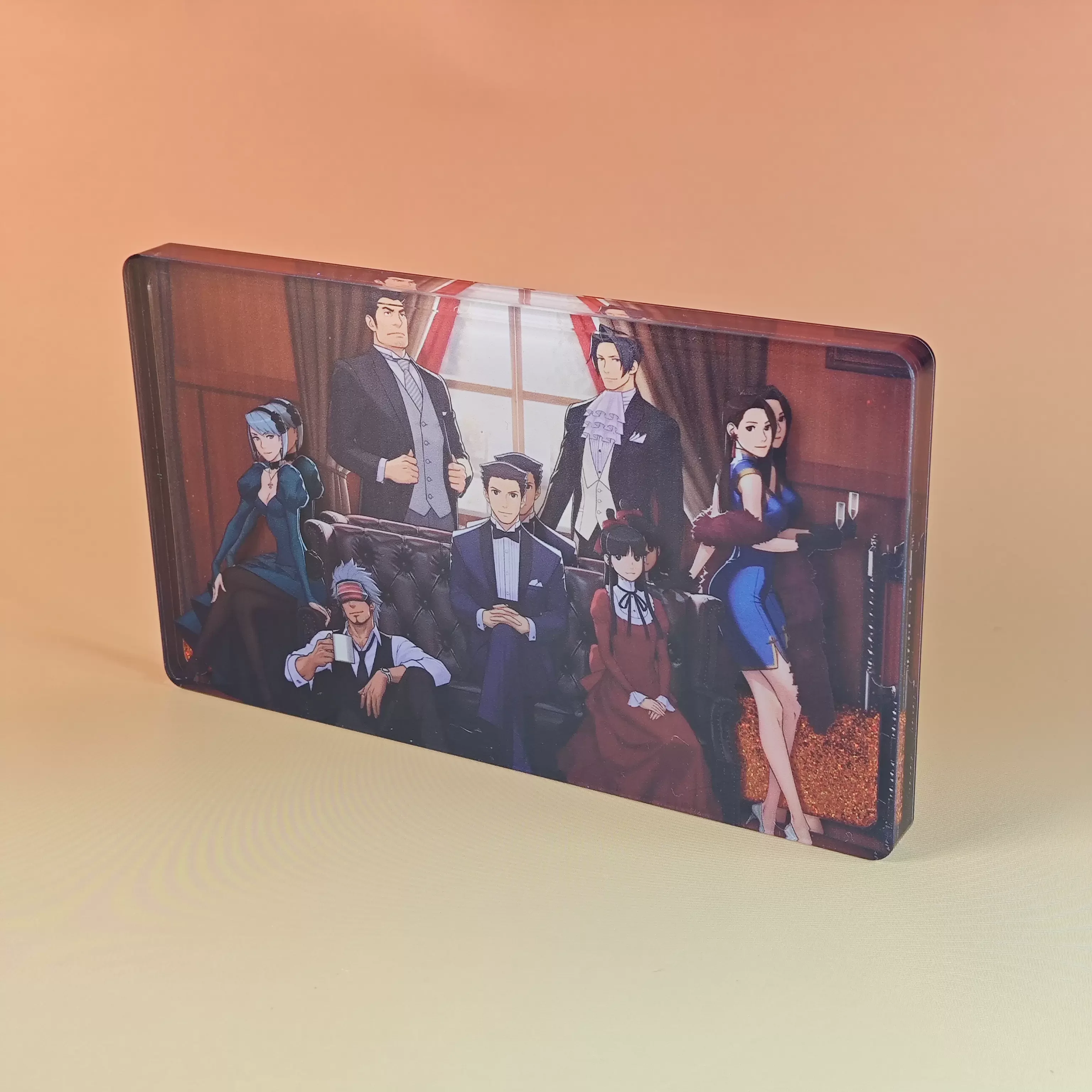 Anime Ace Attorney Phoenix Wright Miles Edgeworth Cosplay Quicksand Mahjong Interlayer Acrylic Tabletop Decoration Gift