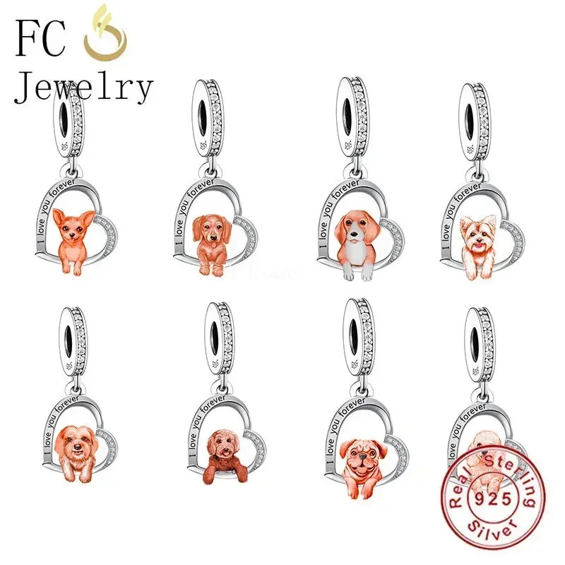 FC Jewelry Fit Original Pan Charm Armband 925 Silber Chihuahua Dackel Beagle Hund Welpe Perle für die Herstellung von Memorial Berloque DIY