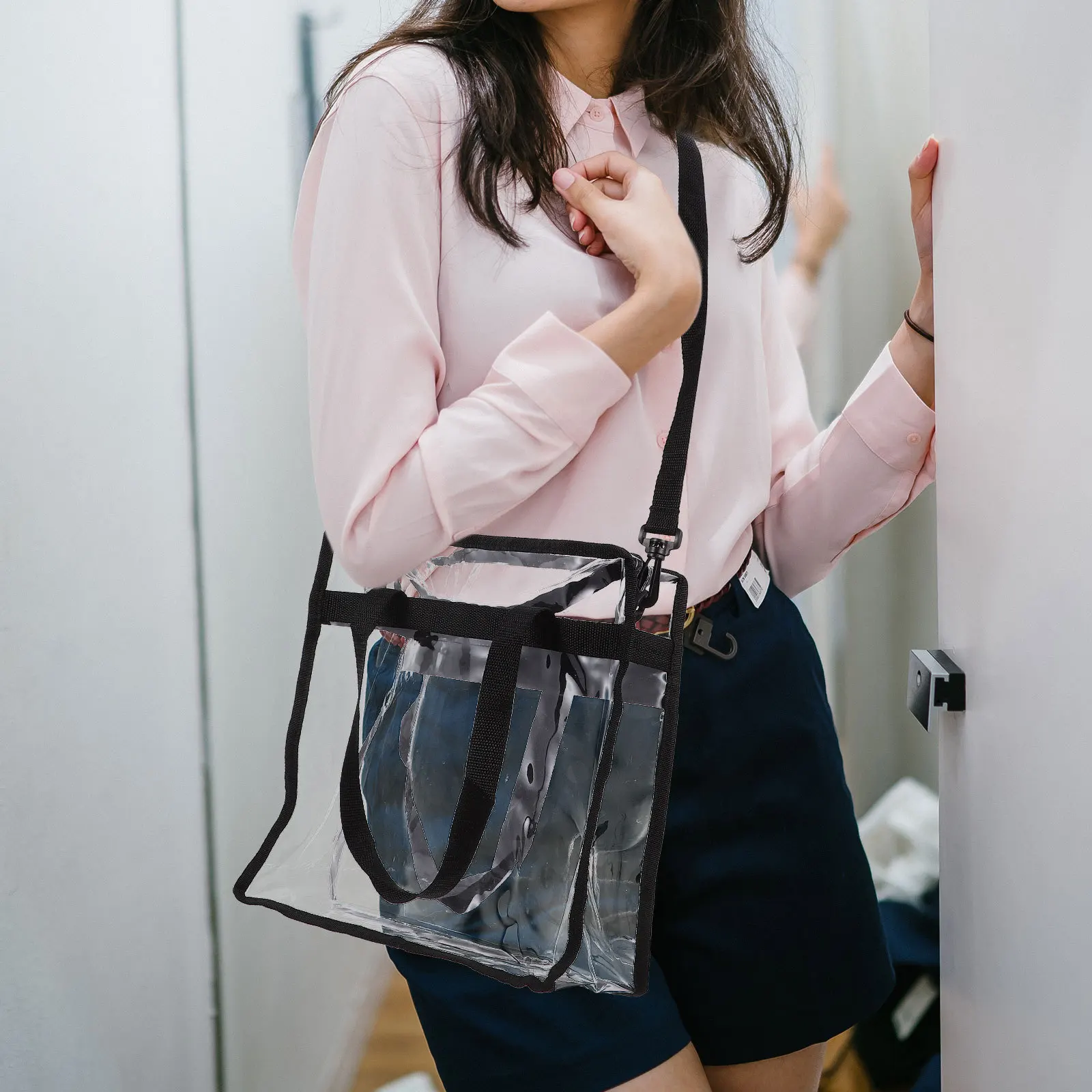 حقيبة كتف مفردة شفافة خفيفة الوزن وقوية ومحمولة ومتعددة الوظائف ومحفظة شفافة للسفر وحقائب كروس مريحة #5