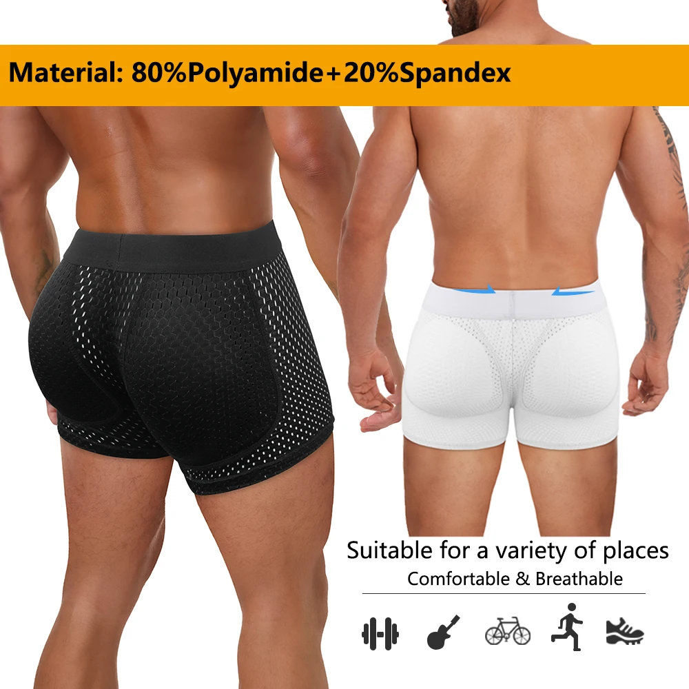 Mannen Hip Lift Body Shaper Spons Fake Butt Padded Boxer Briefs uitgehold Ademend Afslanken Ondergoed Lichaam Vormgeven Enhancement