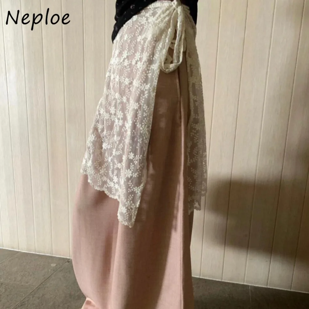 

Neploe, кружевные корейские шикарные юбки с высокой талией во французском стиле, винтажный индивидуальный фартук в сетку, Falda, универсальный повседневный фартук Y2K Faldas