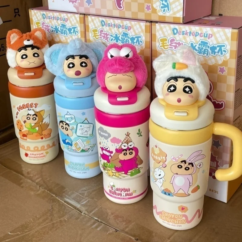 800ml Crayon Shin-Chan Character Peripheral Large Capacity Handle Cup Stainless Steel Thermos Cup Student Straw Cup Gifts