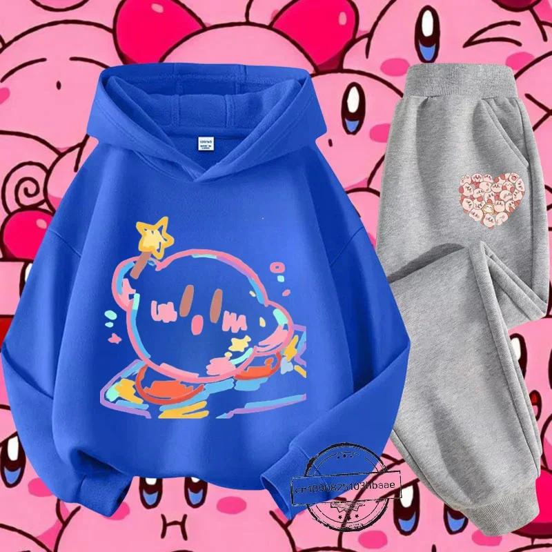 Kirby new girls kids hoodie set Autumn and Winter Long sleeve Harajuku fashion Nintendo cartoon anime printed sweatshirt casual